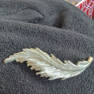 Silver Tone Feather Brooch